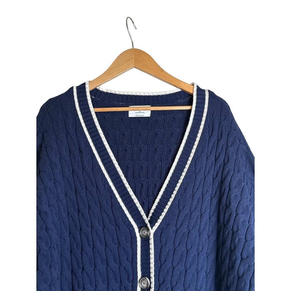 Old Navy XL Cable Knit Cardigan Navy Slouchy V Neck Button Front - Picture 4 of 8